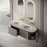 Belgravia Vanity Unit & Double Stone Basin 1600mm Sabbia Grigio Oak